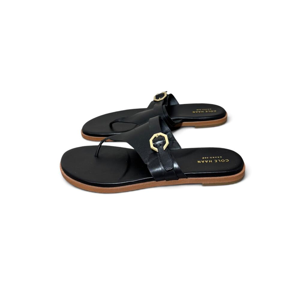 Cole Haan Women’s 9.5 B Felicity Black Leather Sandals With Gold-Tone Buckle